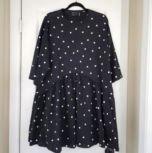 NWOT ASOS Oversized Mini Smock Dress Black with White Spots Size 14